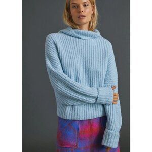 Anthropologie Athena Cowl Neck Sweater Pullover Alpaca Wool Blue XS Maeve
